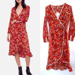 Free People Garden Midi Wrap Dress Womens Boho Floral Cottagecore Midi Flawed